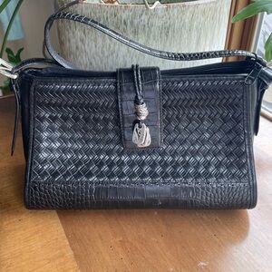 Brighton Black Woven Leather Bree Shoulder Bag Classic Minimalist Neutral